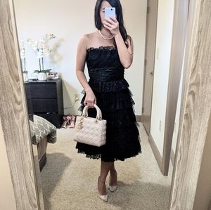 Strapless Tiered Lace Dress with Oversized Bow